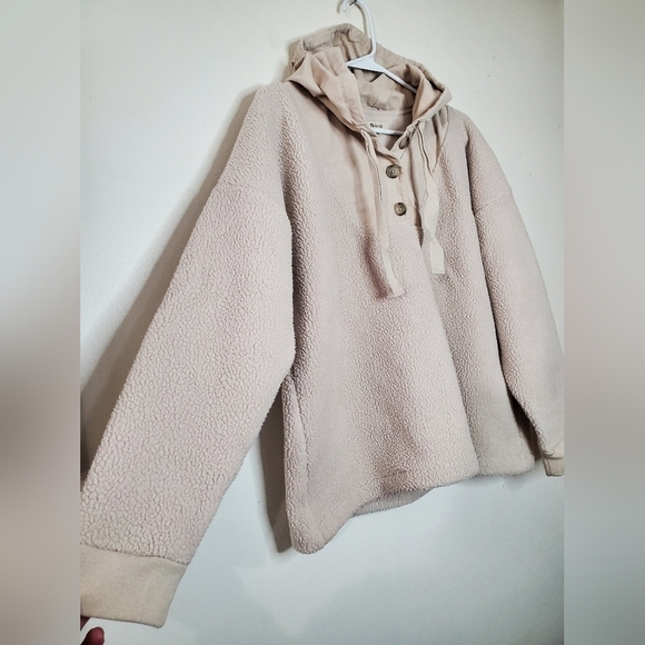 Madewell Re(sourced) Fleece Button Front Hoodie Sweatshirt Size Medium - Picture 5 of 16